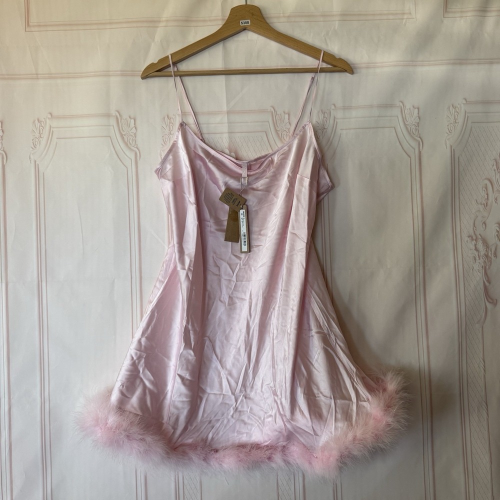 SKIMS Silk Feather Mini Dress Pink Cherry Blossom Size XL NWT $228